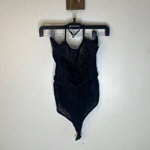 FREE PEOPLE Lace Sheer Thong Halter Bodysuit Size XS